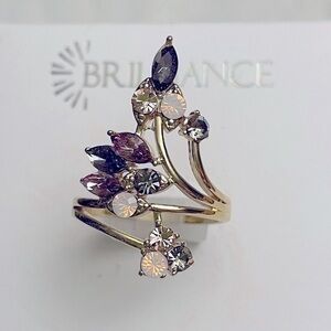 NWT Genuine Crystal Blush Pink & Dusty Blue Gold Plated Ring by Brilliance, Sz 8